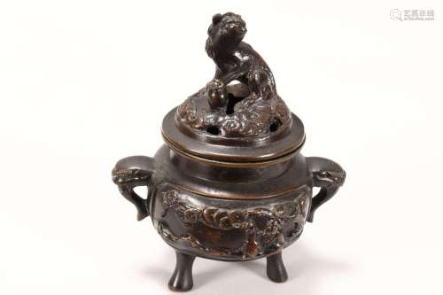 Chinese Bronze Twin Handled Censer and Cover,