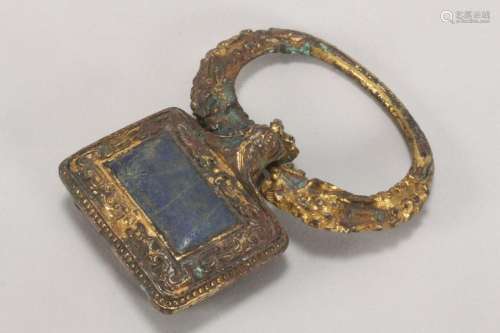 18th Century Chinese Lapis Belt Hanger,