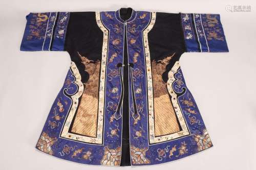Chinese Black Satin Damask Robe,