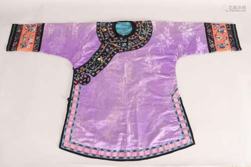 Chinese Mauve Satin Damask Robe,