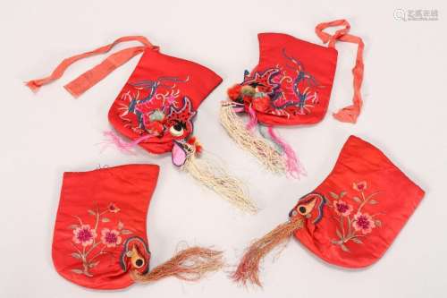 Two Pairs of Chinese Embroidered Satin