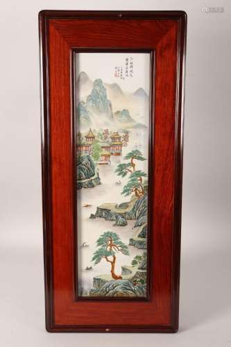 Large Framed Chinese Famille Vert Porcelain Panel,