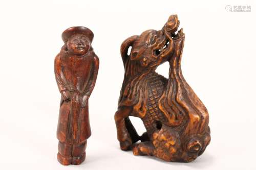 Two Japanese Carved Wooden Netsukes,