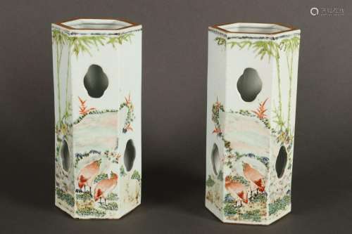 Pair of Chinese Porcelain Wig Stands,