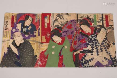 Original Japanese Woodblock Triptych,