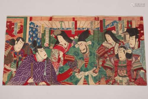 Original Japanese Woodblock Triptych,