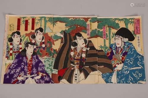 Original Japanese Woodblock Triptych,