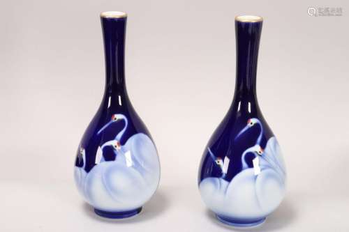 Pair of Japanese Koransha Porcelain Vases,