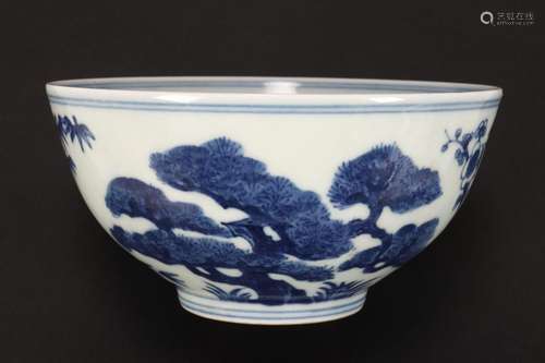 Chinese Blue & White Three Friends of Winter Bowl,