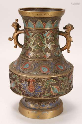 Chinese Brass & Enamel Vase,
