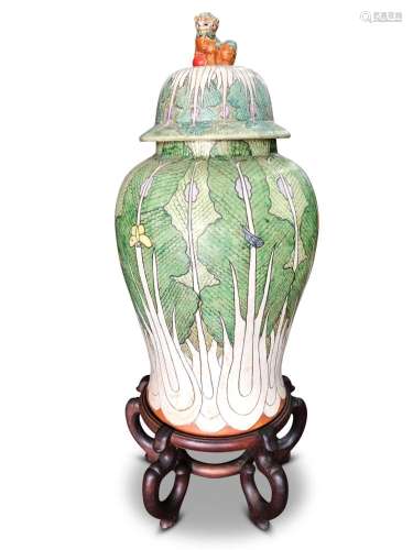 Large Chinese Cabbage Leaf Porcelain Jar and Cover