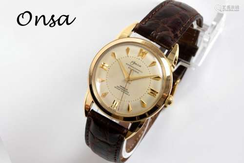 vintage automatic "Onsa" marked wristwatch yellow ...