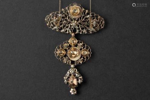 18th Cent. Flemish finely openwork three part pendant in yel...