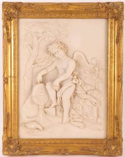 BAS-RELIEF "SCÈNE MYTHOLOGIQUE AU CUPIDON" EN MARB...