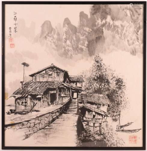 TABLEAU "MAISON À LA MONTAGNE", XXe<br />
Encre et...