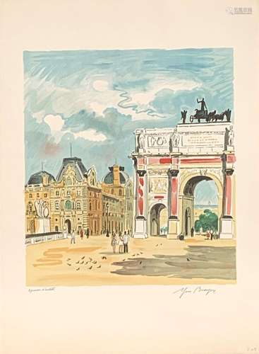 LITHOGRAPHIE "L'ARC DE TRIOMPHE DU CAROUSEL" par Y...