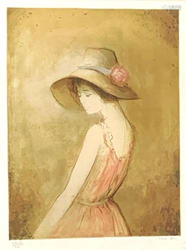 LITHOGRAPHIE "JEUNE FILLE AU CHAPEAU" de Bernard C...