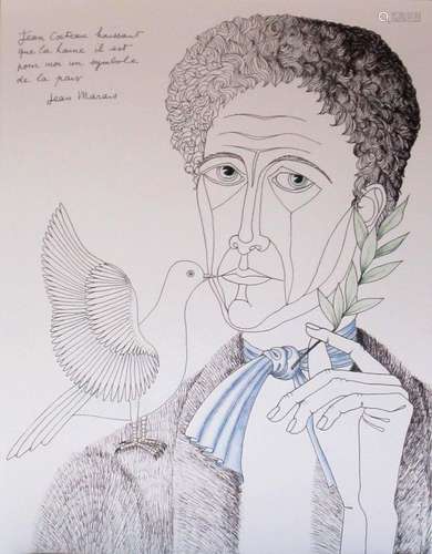 LITHOGRAPHIE "COCTEAU LA PAIX" de Jean MARAIS (191...