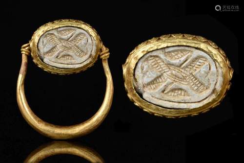 SWIVEL GOLD RING WITH EGYPTIAN SCARAB