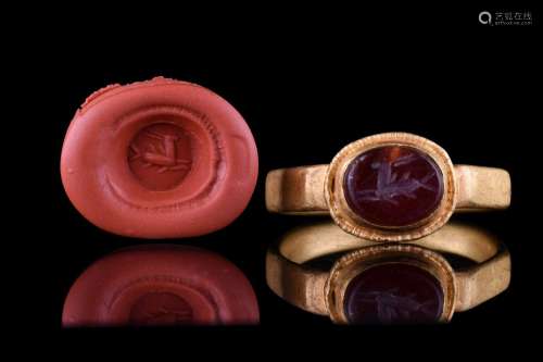 ROMAN GOLD INTAGLIO RING WITH RUNNING STAG