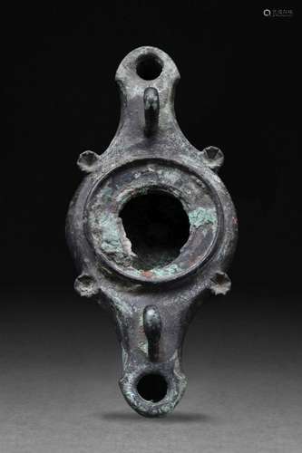 ROMAN BRONZE OIL LAMP WITH SWAN HEADS