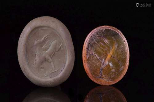 ROMAN CARNELIAN RING STONE WITH HUNTING SCENE