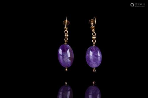 ROMAN AMETHYST STONE GOLD EARRINGS