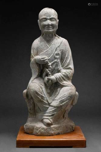 MAGNIFICENT GREY LIMESTONE LUOHAN FIGURE