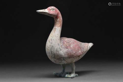 CHINESE HAN DYNASTY TERRACOTTA GOOSE ON BRONZE LEGS - TL TES...