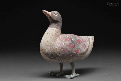 CHINESE HAN DYNASTY TERRACOTTA DUCK ON BRONZE LEGS - TL TEST...