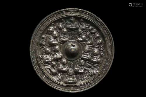 CHINESE TANG DYNASTY BRONZE DECORATED MIRROR