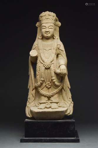 SUI / TANG DYNASTY WHITE MARBLE FIGURE OF BODHISATTVA