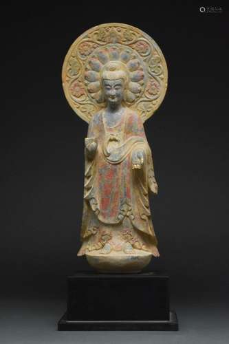 LIMESTONE FREESTANDING FIGURE OF A BODHISATTVA