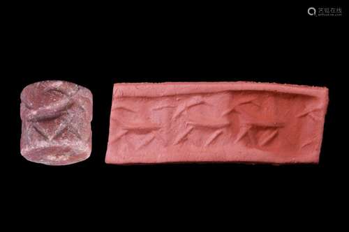 MESOPOTAMIAN BROWN STONE CYLINDER SEAL WITH ANIMALS - ORIGIN...