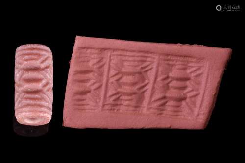 MESOPOTAMIAN STONE CYLINDER SEAL WITH WATER CREATURES - ORIG...