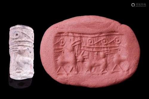 MITANNI FAIENCE CYLINDER SEAL WITH ANIMALS - ORIGINAL LAMBER...