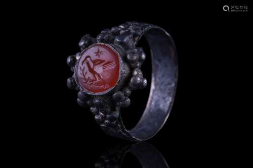 RARE BYZANTINE SILVER INTAGLIO RING WITH DOVE ON BRANCH AND ...