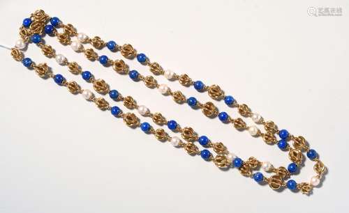 Lapis-Lazuli-Kulturperlen-Gold-Collier