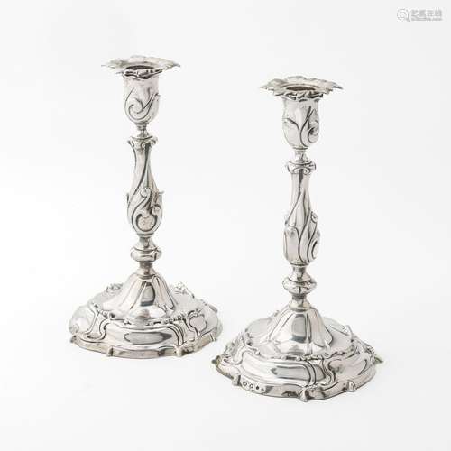 A pair of Dutch silver candlesticks