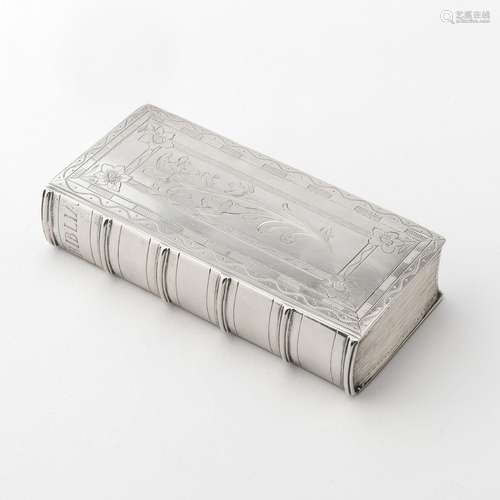 A Dutch silver box in the shape of a bible