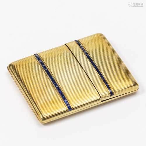 An Art Deco 14 carat gold and sapphire cigarette case