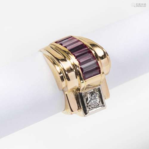 An 18 carat gold ruby and diamond retro ring