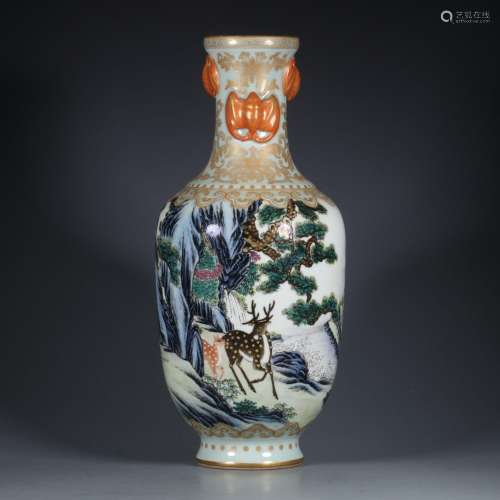 Famous enamel engraving and golden pine and deer appreciatio...