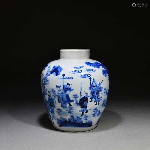 Blue and white story character big pot