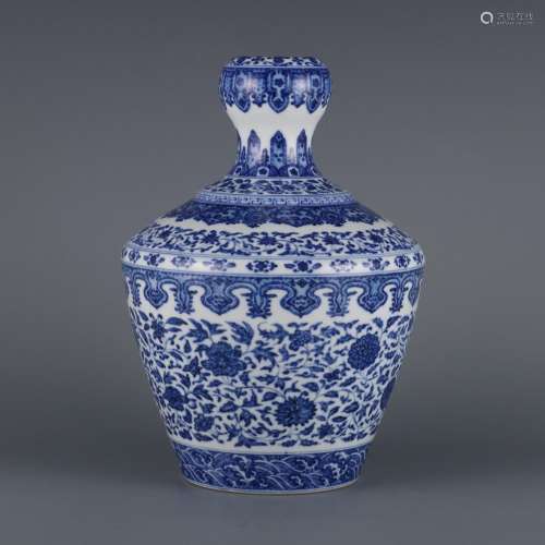 Garlic Zun Vase with Blue and White Wrapped Branches and Lot...