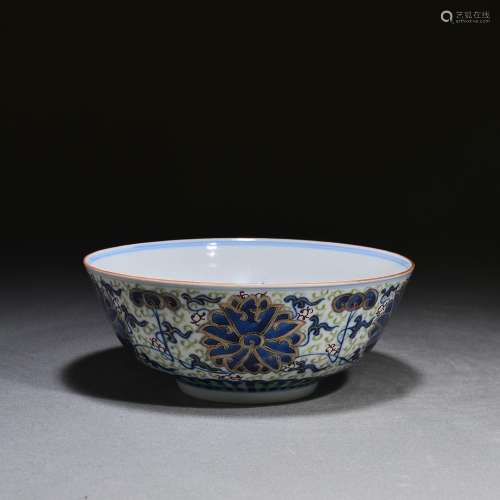 Doucai drawing gold-wrapped flower pattern bowl