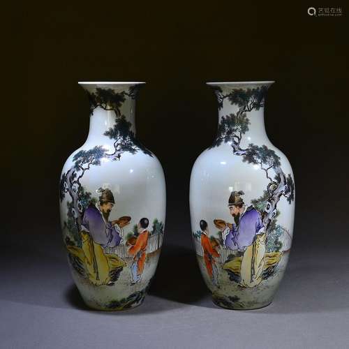 A pair of "Jurentang" famille rose Dongpo Guanyan ...