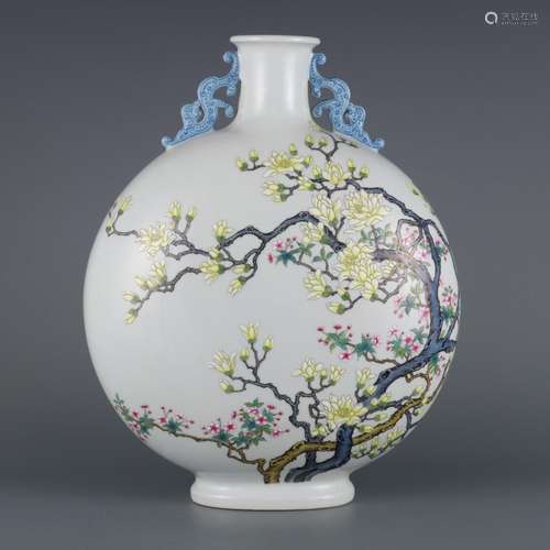 Pastel magnolia pattern double-eared flat bottle