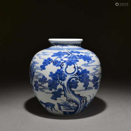 Taibai Jar with Blue and White Pine, Bamboo and Plum Pattern