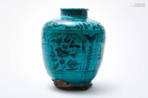 Antieke Perzische vaas blauw glazuur